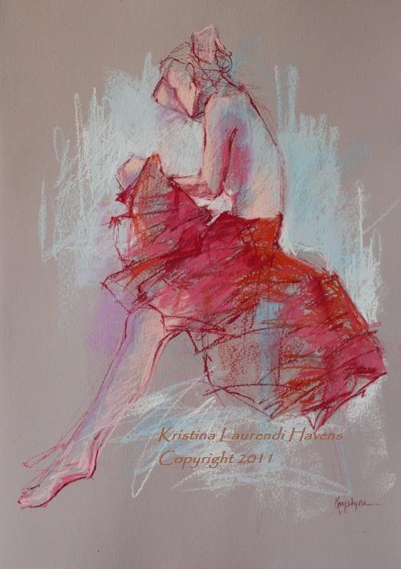 563x799 Original Pastel Drawing Of Female Model Wearing A Red Skirt On - Pastel Sketch