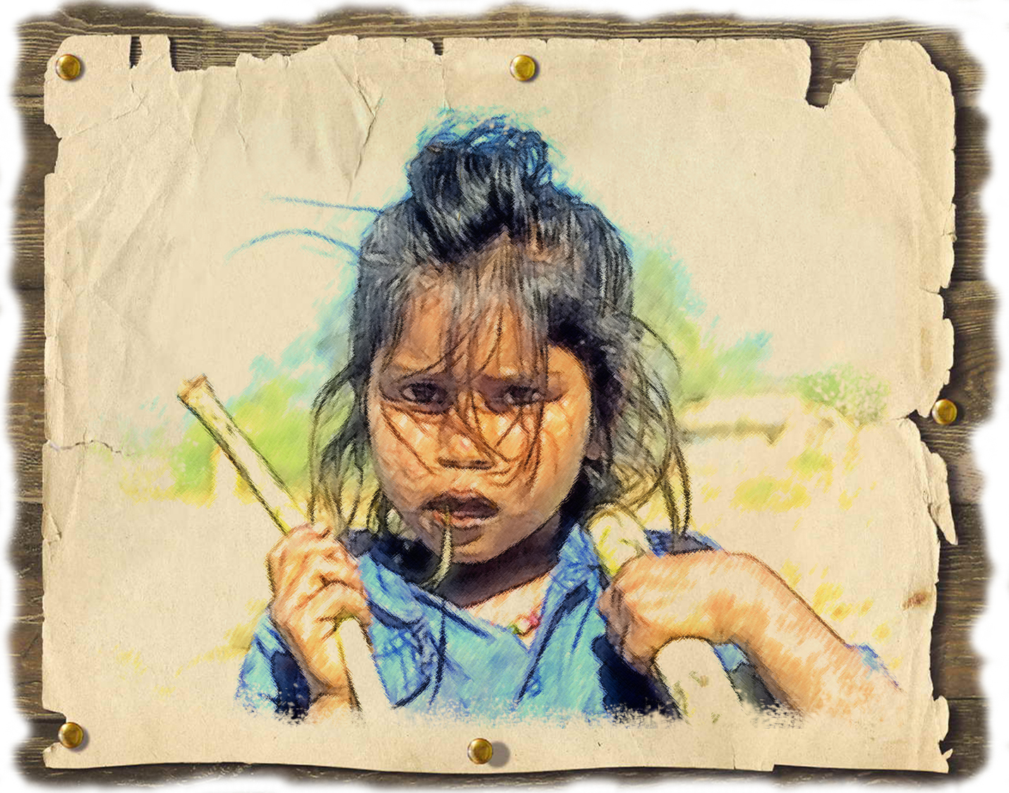 1430x1124 Cute Girl A Pastel Drawing On Old Paper - Pastel Sketch