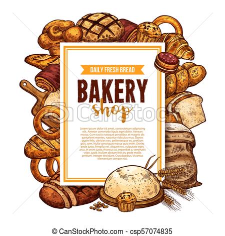 450x470 Bread And Pastry Sketch Frame For Bakery Banner. Fresh Bread And - Pastry Sketch