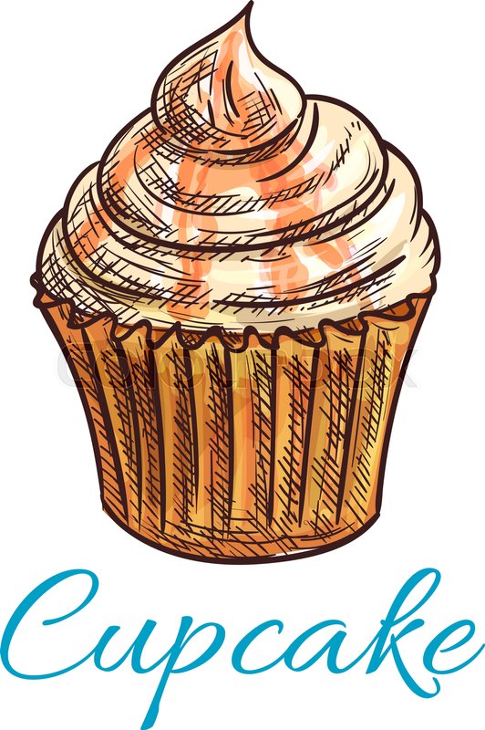 532x800 Cupcake Dessert Isolated Sketch. Chocolate Cake With Cream And - Pastry Sketch