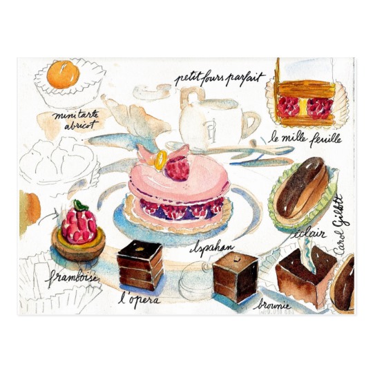540x540 Paris Pastry Sketch Watercolor Postcard - Pastry Sketch
