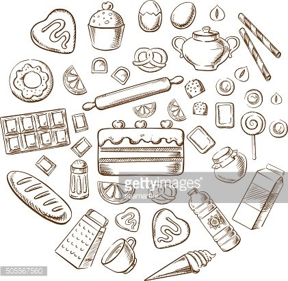 421x411 Pastry, Dessert And Bakery Sketch Icons Premium Clipart - Pastry Sketch