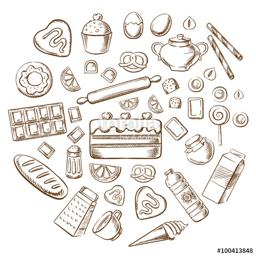 500x500 Pastry, Dessert And Bakery Sketch Icons Stock Image And Royalty - Pastry Sketch