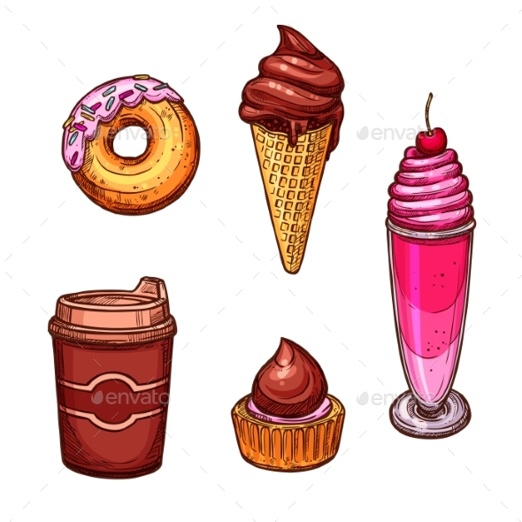 590x590 Pastry Desserts And Sweets Vector Sketch Icons By Vectortradition - Pastry Sketch