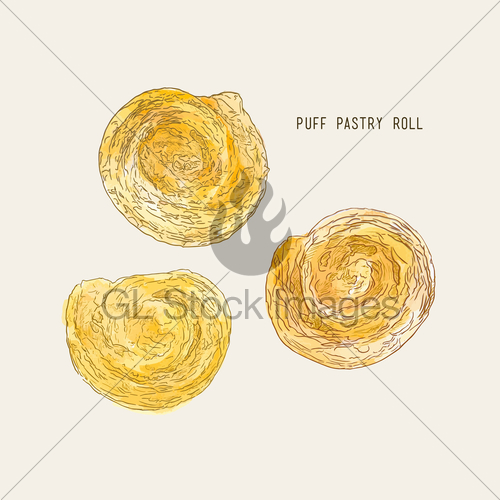 500x500 Puff Pastry Roll , Hand Drawn Sketch Water Color Vector. Gl - Pastry Sketch