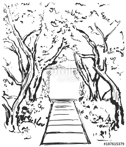 429x500 Road Graphic Black White Landscape Sketch Illustration Vector - Pathway Sketch