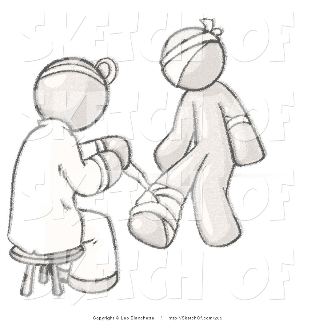 1024x1044 Drawing Of A Sketched White Design Mascot Doctor Bandaging A - Patient Sketch