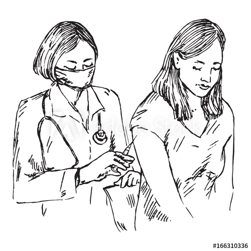 500x500 Nurse In Mask Getting Ready To Inject Patient, Hand Drawn Doodle - Patient Sketch