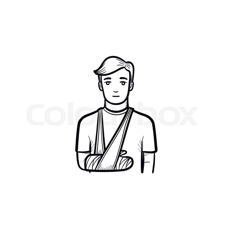 800x800 Patient With Broken Arm Hand Drawn Outline Doodle Icon. Male - Patient Sketch