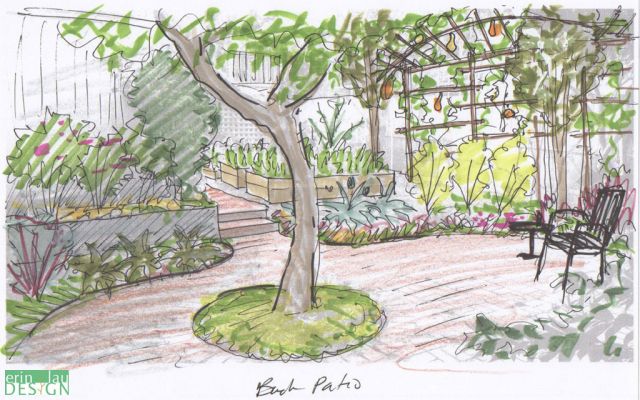 640x400 Patio Sketch With Edible Border Garden Sketches - Patio Sketch