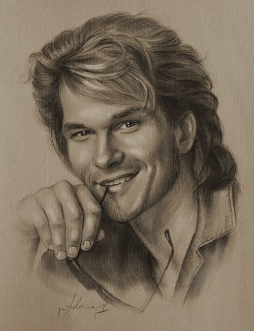 500x652 Patrick Swayze, Art, Pencil Drawing By Krzysztof20d Portraits - Patrick Swayze Sketch