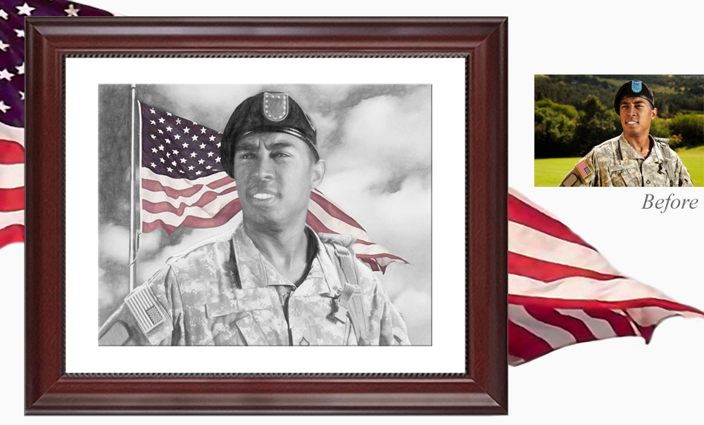 1000x605 Pencil Sketch Photo To Art Examples On Canvas Or Fine Arts Paper - Patriotic Sketches