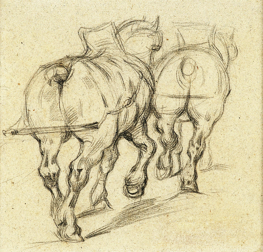 900x862 Draft Horses After Gericault Drawing By Paul Cezanne - Paul Cezanne Sketches