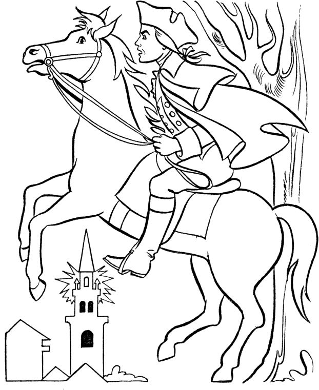 622x761 Paul Revere With Horse Coloring For Kids Social Studies - Paul Revere Sketch