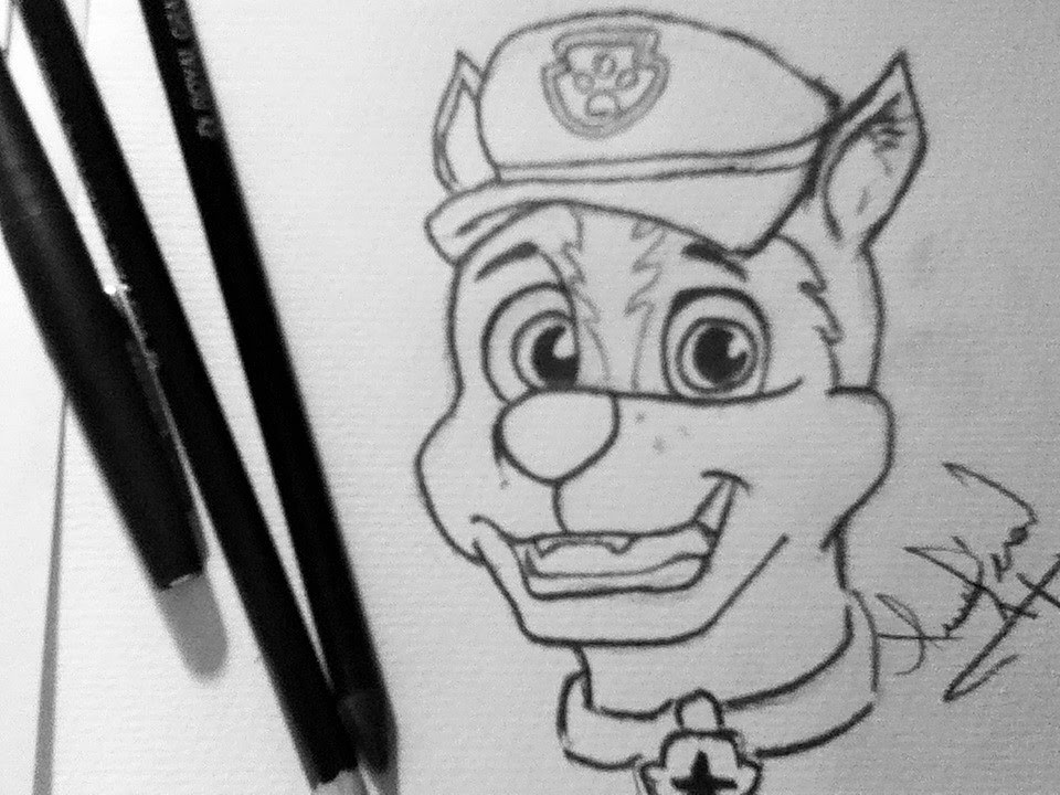 960x720 Speed Drawing Paw Patrol Chase Pencil And Graphite Sketch - Paw Patrol Sketch
