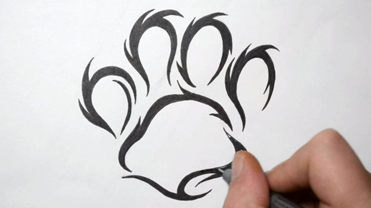 Draw Print Tribal Design Pictures - Paw Print Sketch. 