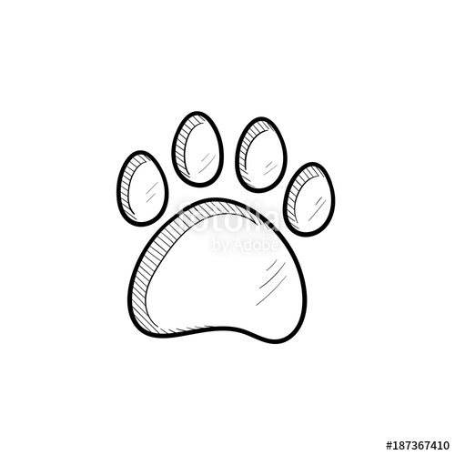 500x500 Vector Hand Drawn Paw Print Outline Doodle Icon. Paw Print Sketch - Paw Print Sketch