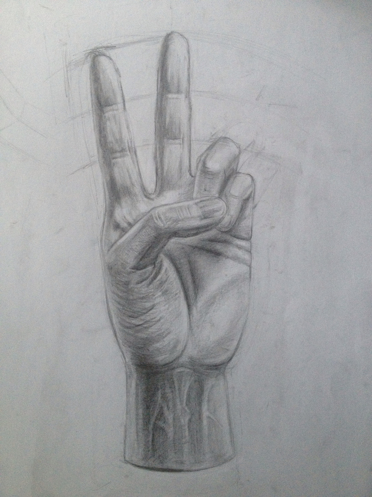 768x1024 Peace Sign Hand Drawing Pencil On Paper. Spring 2013. - Peace Hand Sketch