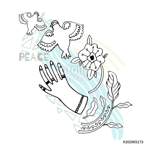 500x500 Print Peace Hand Drawn Illustration Background. Doodle Sketch - Peace Hand Sketch