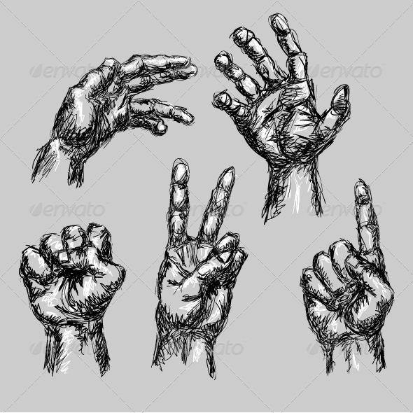 590x590 5 Hand Drawn Hands By Dxc Graphicriver - Peace Sign Hand Sketch