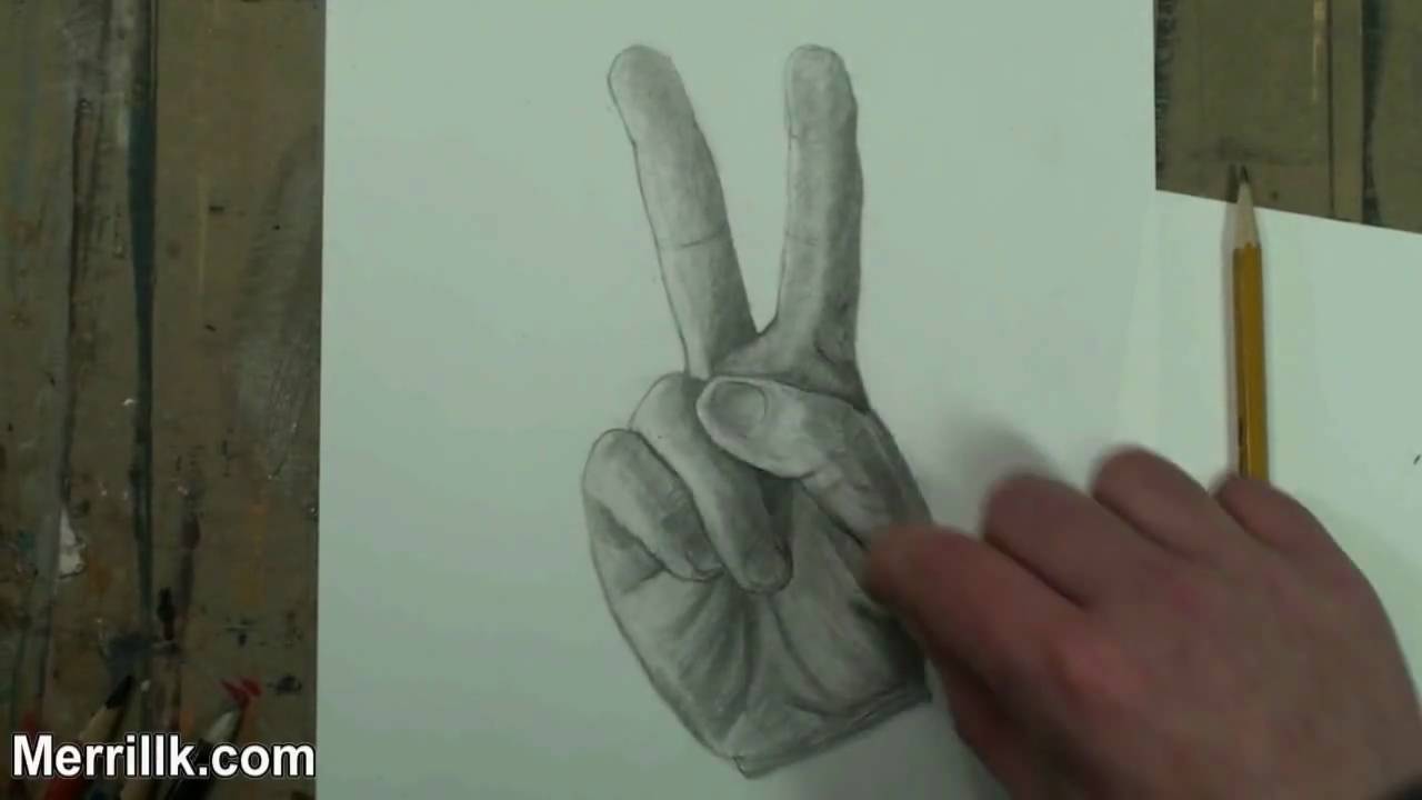 1280x720 How To Draw The Hand Step By Step (Peace Sign) Pencil Drawing - Peace Sign Sketch