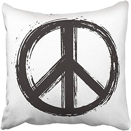 425x425 Staromil Throw Pillow Cover Polyester 18x18 Inch Black - Peace Sign Sketch