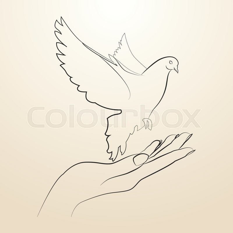 800x800 Pigeon Of Peace Flying From The Open Hands Sketch In Black Lines - Peace Sketch