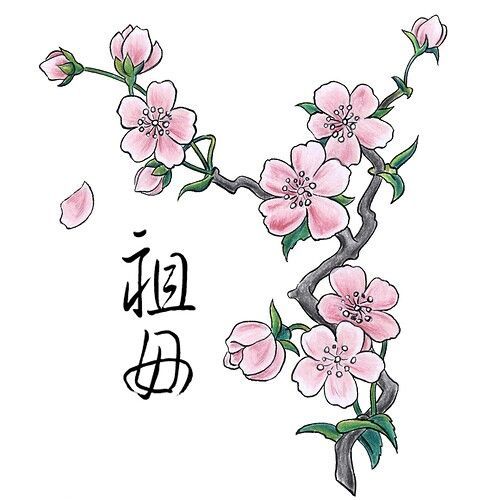 500x500 Peach Tree Blossom Sketch Tatoo - Peach Tree Sketch
