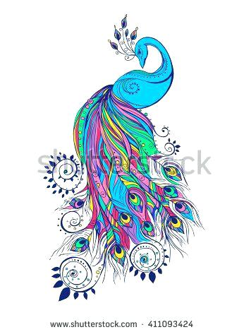 346x470 Peacock Color Drawing Colorful Fashion Card With Peacock Color - Peacock Bird Sketch