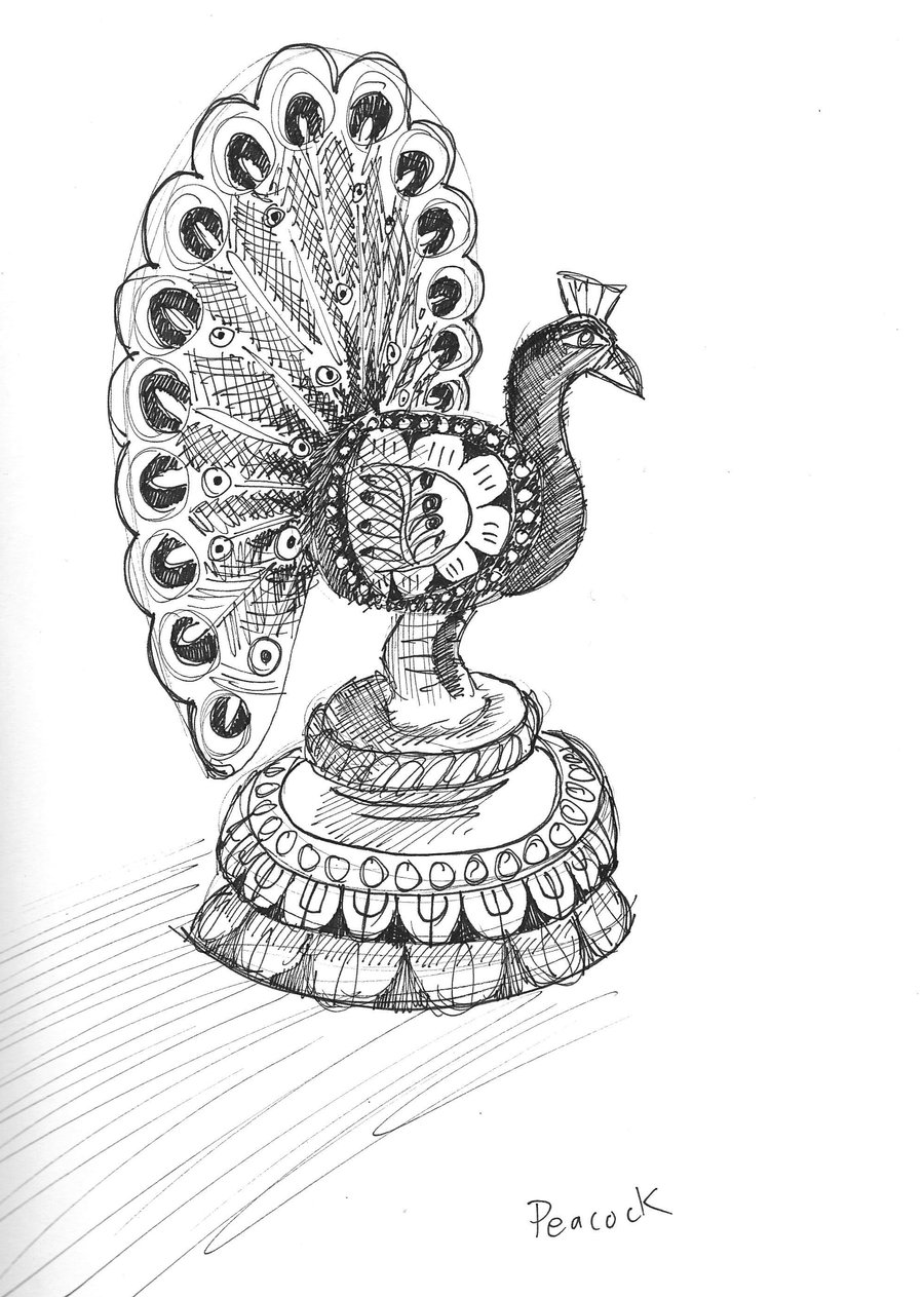 900x1263 Peacock Sketch By Msilvestre - Peacock Drawing Sketch