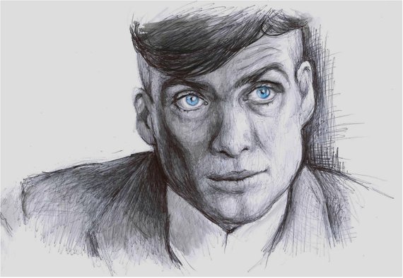 570x394 Hand Drawn Mixed Media Drawing Of Tommy Shelbycillian Murphy Etsy - Peaky Blinders Sketch