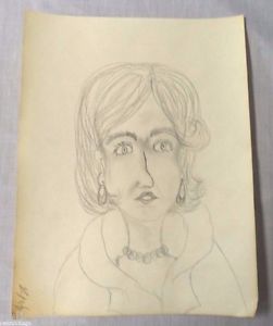 251x300 Beautiful Vintage Estate Signed Original Artwork Woman W Pearl - Pearl Necklace Sketch