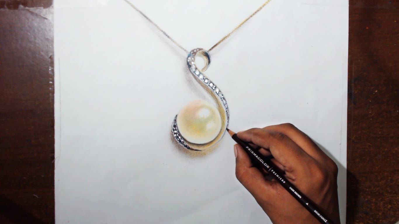 1366x768 Drawing A Pearl Locket - Pearl Necklace Sketch