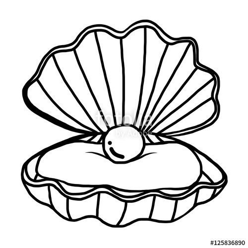 500x500 Pearl Shell Cartoon Vector And Illustration, Black And White - Pearl Sketch
