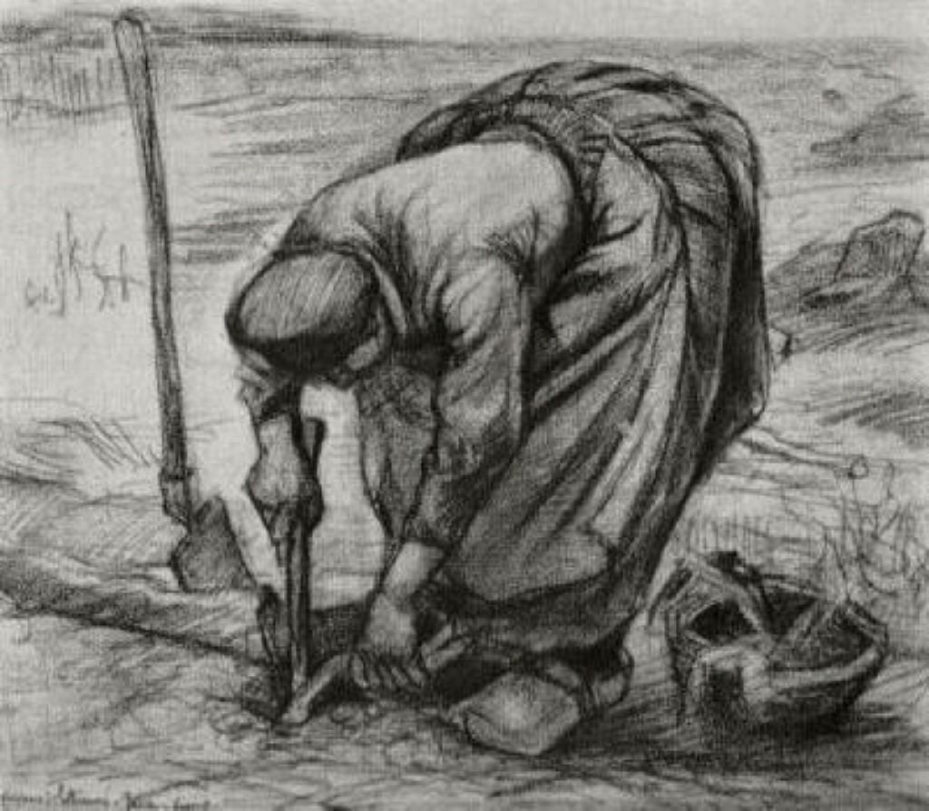 1024x894 Peasant Woman, Planting Beets - Peasant Sketch