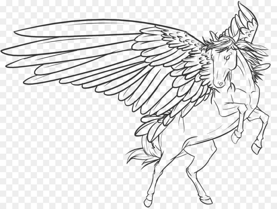 900x680 Line Art Horse Drawing Sketch - Pegasus Sketch