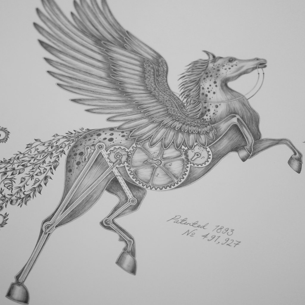 1024x1024 Pegasus Fine Wool Scarf Emma J Shipley - Pegasus Sketch