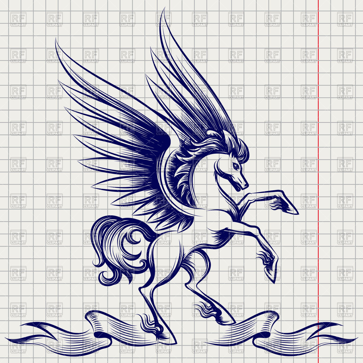1200x1200 Sketch Of Pegasus With Wings And Ribbon On Notebook - Pegasus Sketch