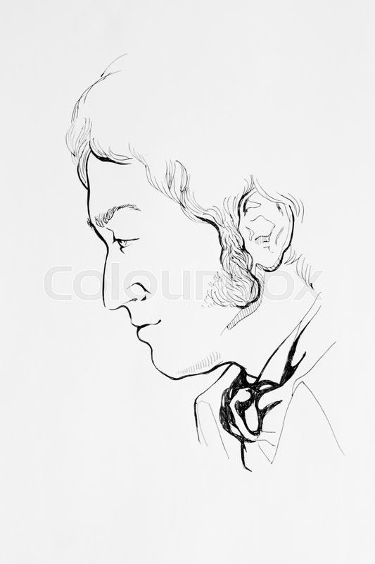 533x800 Pen Ink Drawing Abstract Man Portrait Side Veiw Retro Male With - Pen Ink Sketch