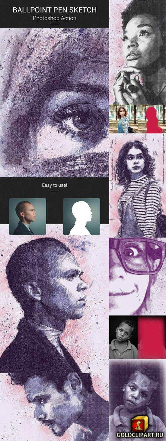 550x1457 Ballpoint Pen Sketch Photoshop Action Pen Sketch - Pen Sketch Photoshop Action