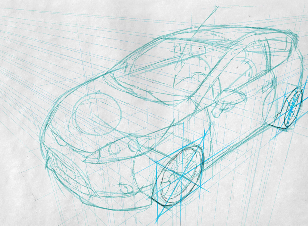 1023x750 Car Drawing Techniques On Behance - Pencil Design Sketch