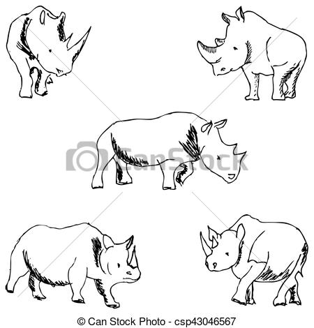 450x470 Rhinos. A Sketch By Hand. Pencil Drawing. Vector Image Clip Art - Pencil Sketch Clipart