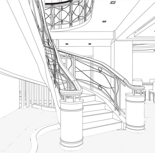 650x643 Pencil Sketching, Interior Design, Staircase Hand Drawing, Pencil - Pencil Sketch Download