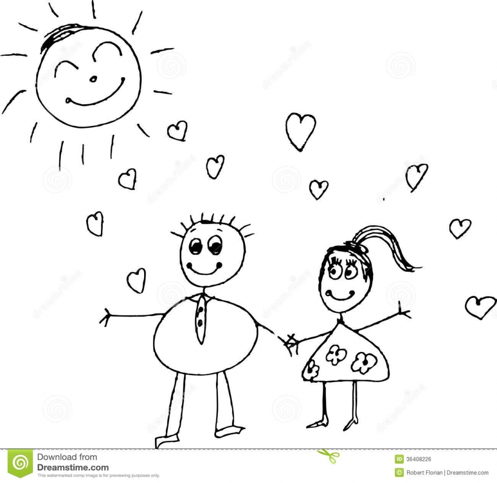 1024x995 Pencil Sketch For Kids Kid Girl Umbrella Sketch Kids Colored Stock - Pencil Sketch For Kids