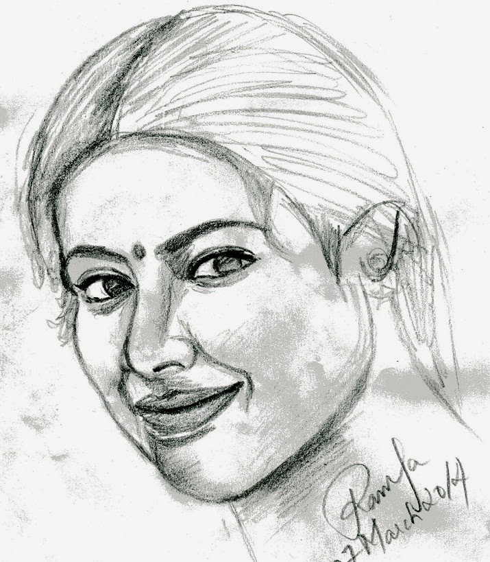 715x819 Pencil Sketch Free Hand Drawing Of The Actress Meena - Pencil Sketch Free