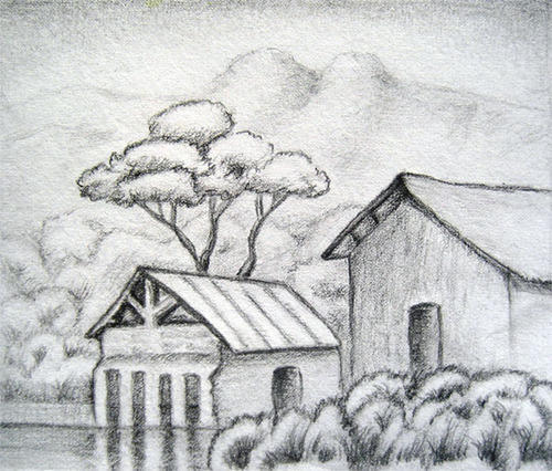 Pencil Sketch Landscape at PaintingValley.com | Explore collection of ...