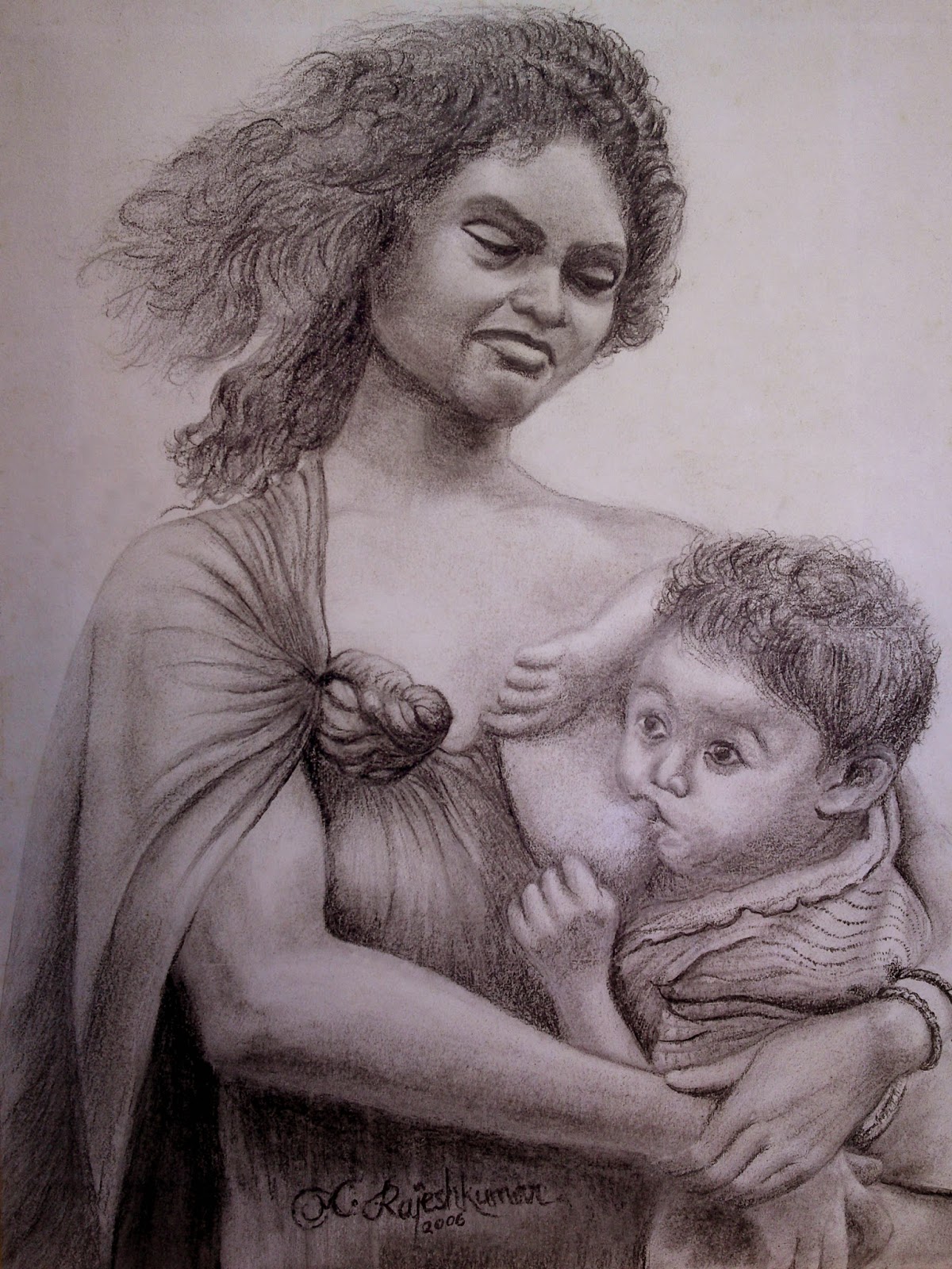 1200x1600 Mother And Baby.pencil Sketch Varna Thoolika - Pencil Sketch My Photo