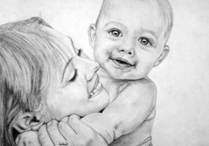 300x210 Mother And Baby Pencil Drawing Pencil Sketches Of Mother And Child - Pencil Sketch Of A Baby