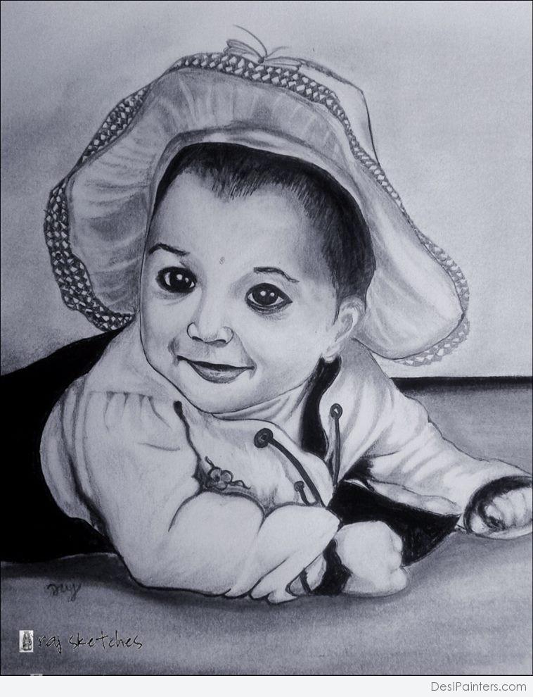758x990 Photos Cute Baby Pencil Draw Images, - Pencil Sketch Of A Baby