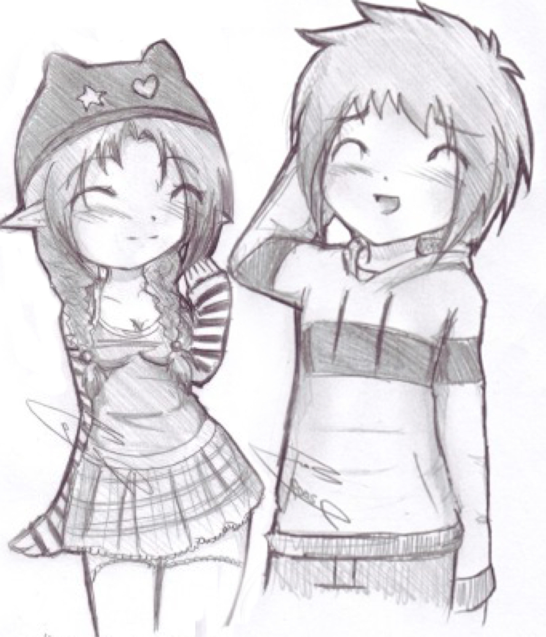 cute friendship pencil sketch